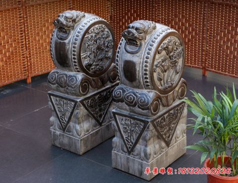 荷花浮雕青石仿古门墩