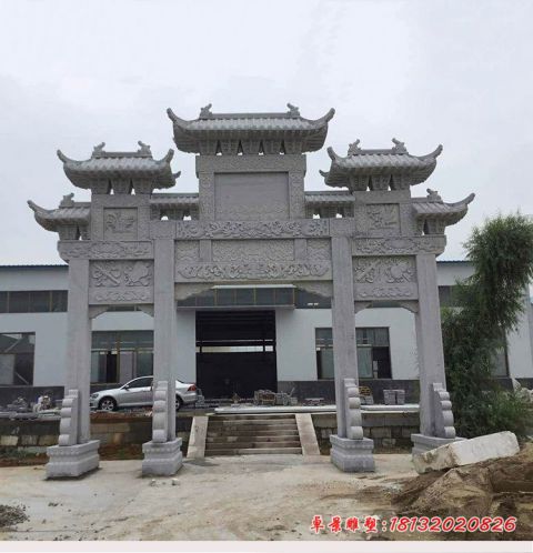 企业大理石三门七楼石牌坊