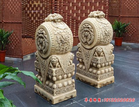 庭院门口仿古狮子门墩石雕