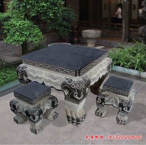 庭院仿古方形石桌凳