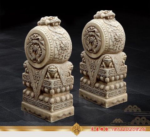 汉白玉仿古狮子石门墩