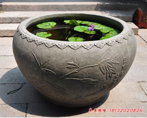 庭院竹子浮雕石水缸