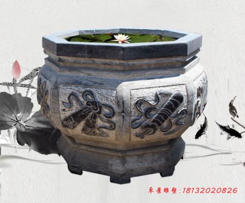 寺庙青石仿古水缸石雕