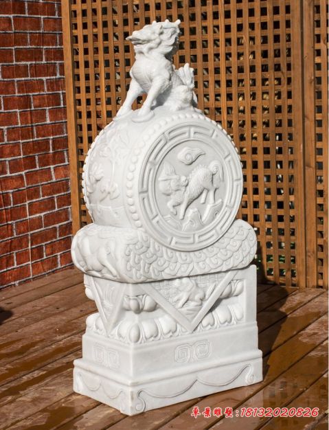门前汉白玉麒麟门墩抱鼓石