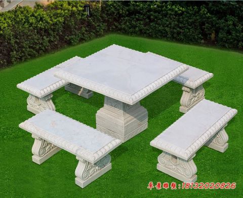 庭院摆件大理石方形石桌凳