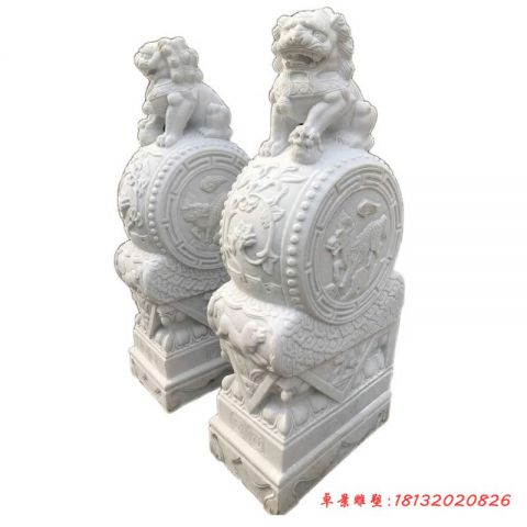 门口汉白玉狮子门墩抱鼓石