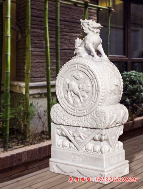 镇宅汉白玉麒麟门墩
