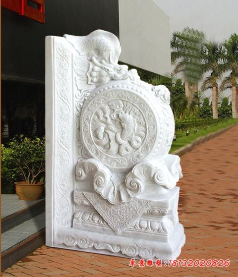 企业门前汉白玉鲤鱼浮雕石门墩