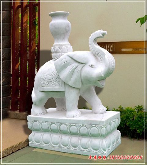 大理石驮宝瓶大象石雕