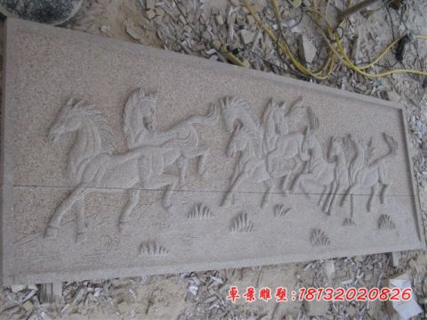 小区大理石八骏图石浮雕