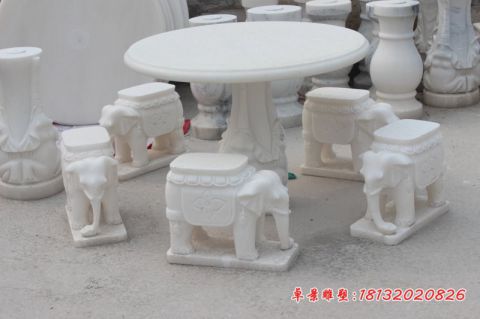 庭院汉白玉大象桌凳石雕