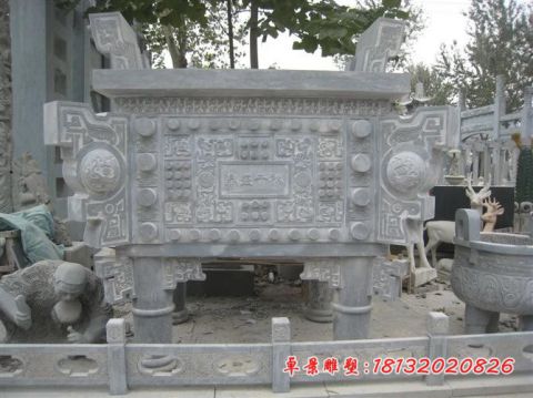 企业青石仿古四足方鼎石雕