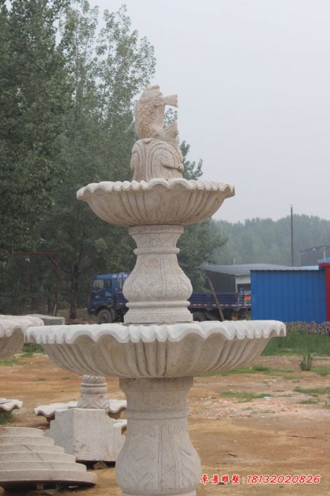 公园大理石双层鲤鱼石雕喷泉