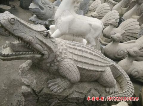 公园动物大理石鳄鱼雕塑