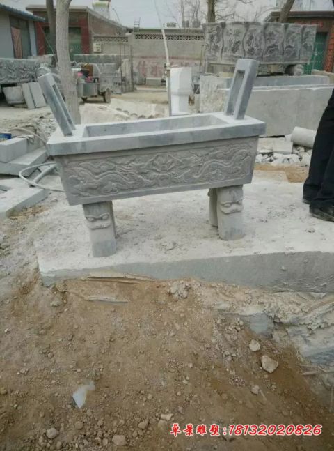 青石仿古四角方形石雕香炉