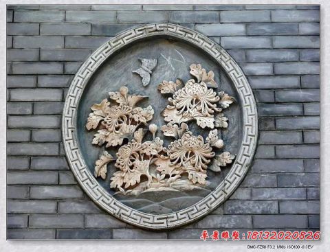 公园风景花朵壁画石浮雕