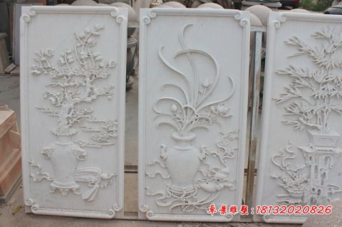 汉白玉梅兰竹菊石浮雕