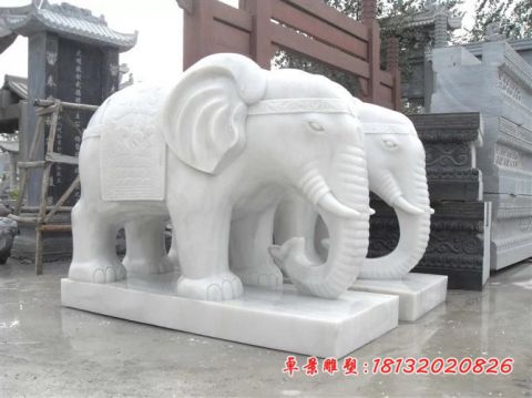 企业汉白玉门前大象石雕