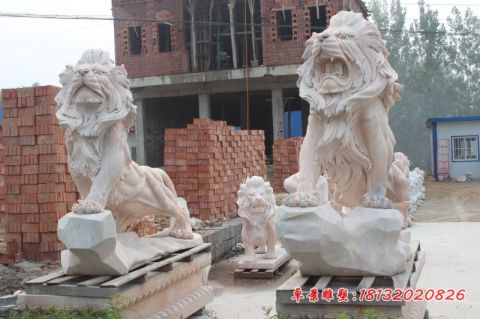 企业晚霞红西洋狮子石雕