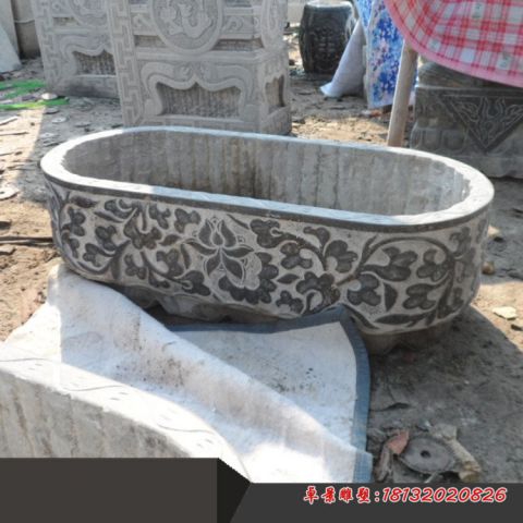 青石仿古长方形石水缸