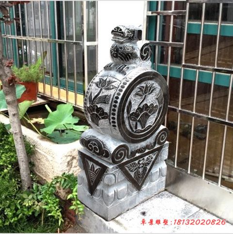 门前青石仿古貔貅抱鼓石门墩