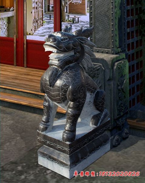 庭院门口青石麒麟石雕