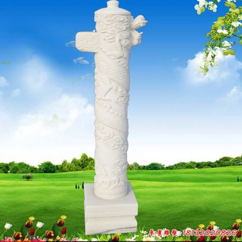 石雕广场龙柱雕塑