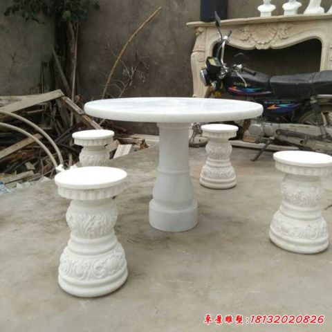 汉白玉圆形石桌凳