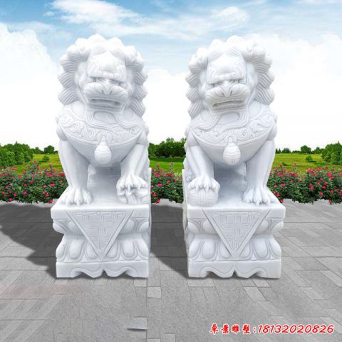 汉白玉狮子门墩石雕