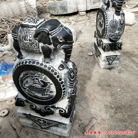 小象抱鼓石雕塑