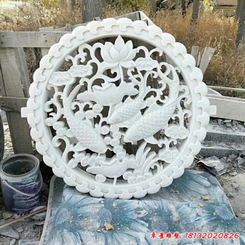 荷花鲤鱼壁画石雕
