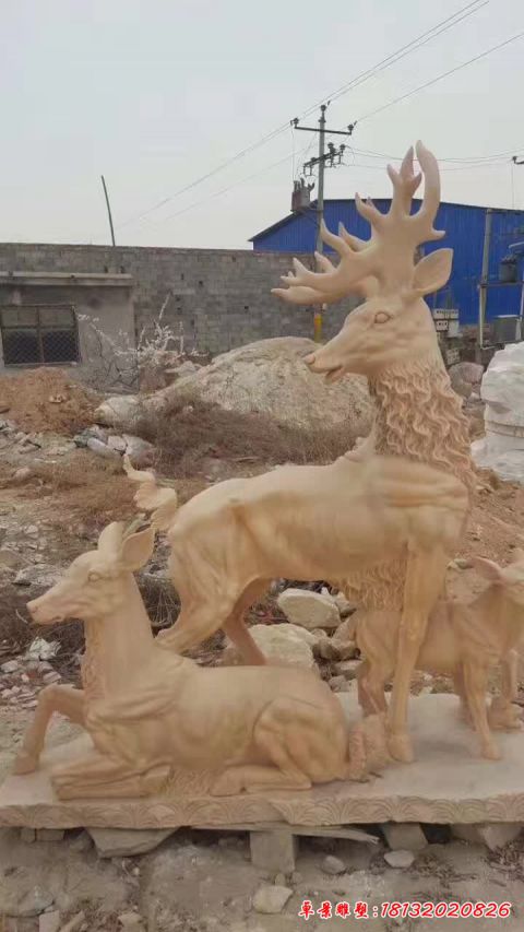 公园梅花鹿石雕