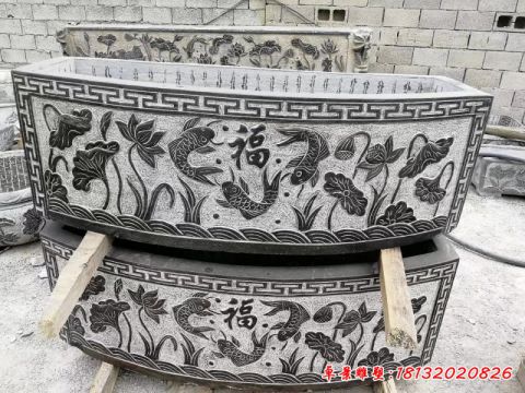 仿古石雕鲤鱼水缸