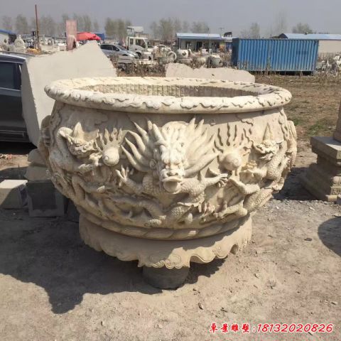 石雕校园龙头水缸