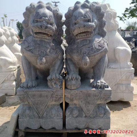 园林狮子石雕门墩