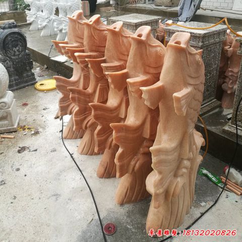 庭院晚霞红鲤鱼喷泉