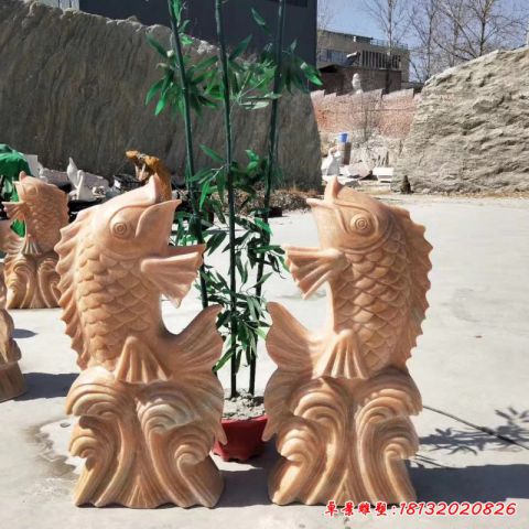 户外立体鲤鱼喷泉石雕