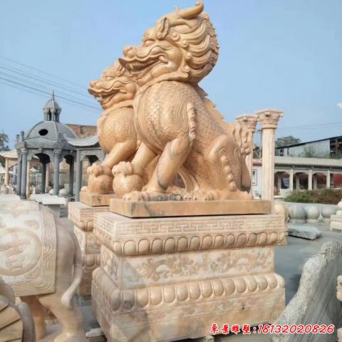 晚霞红麒麟门墩雕塑