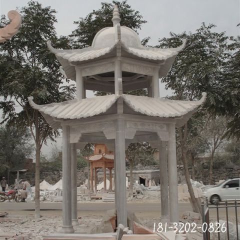 建筑双层石凉亭 