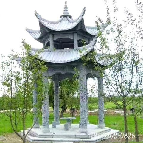 双层古建筑凉亭石雕