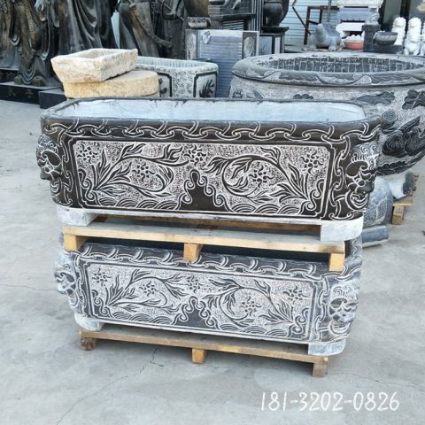 古代青石鱼缸雕塑