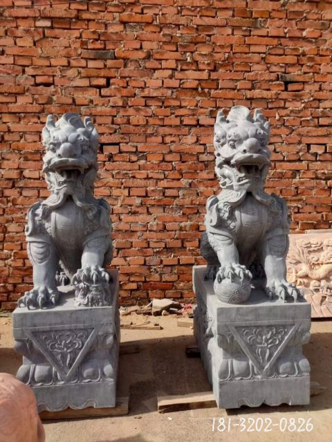 青石神兽麒麟门墩