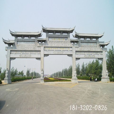 建筑三门石雕牌坊雕塑