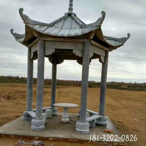 古代六角凉亭石雕