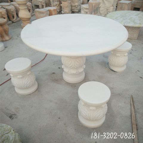 汉白玉庭院石桌凳雕塑