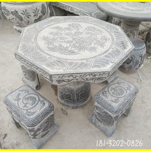 庭院八角石桌凳雕塑
