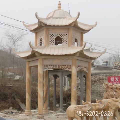 双层建筑凉亭石雕雕塑