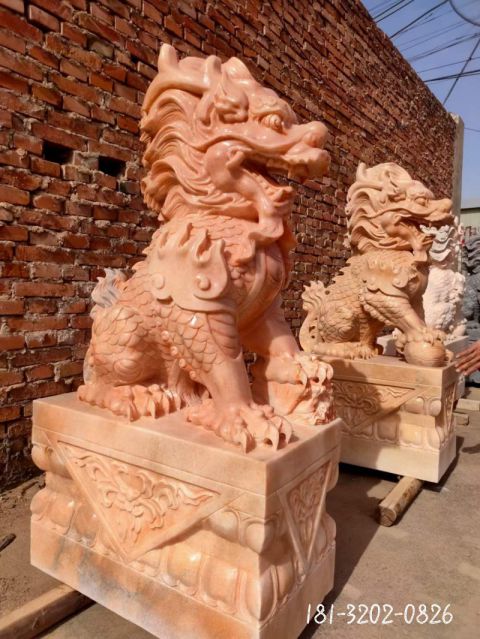 晚霞红动物麒麟石雕