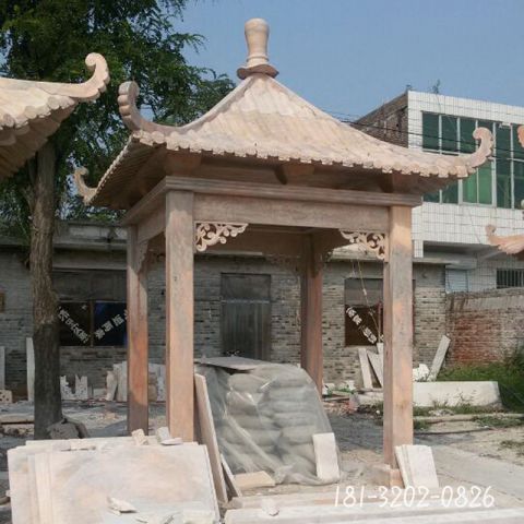 四角单层石凉亭雕塑