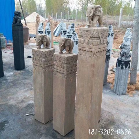 仿古大象拴马桩雕塑